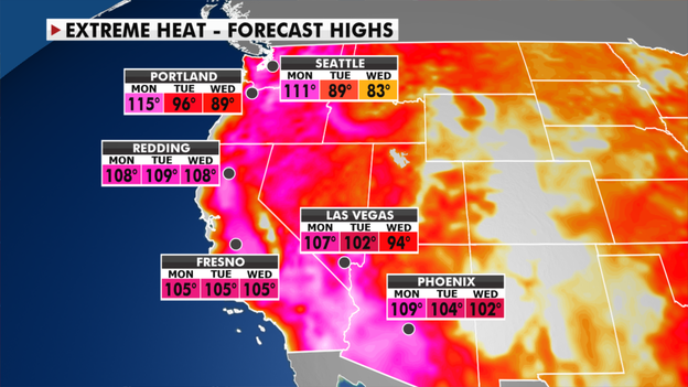 Forecast high temperatures for the West