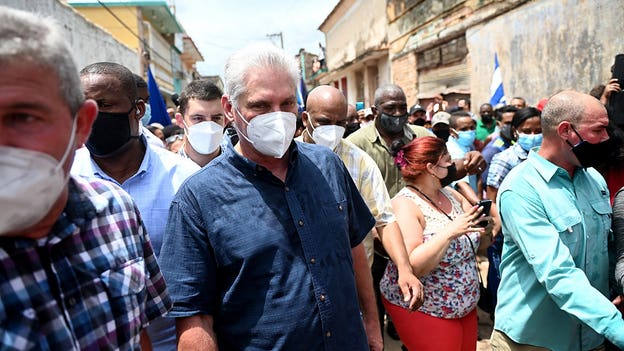 President Miguel Diaz-Canel urges country’s ‘revolutionary’ citizens to counter protesters