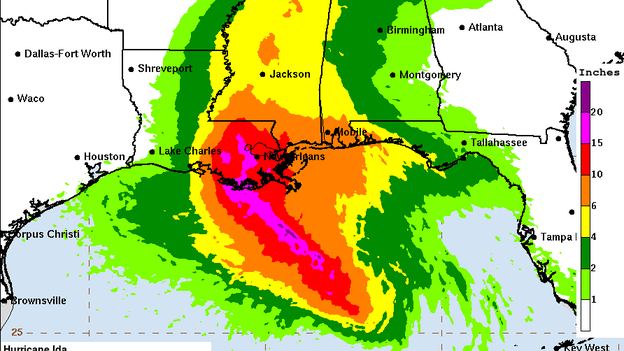 Louisiana expected to get 8-16 inches of rain with isolated maximum amounts of 20 inches