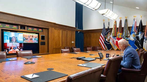 White House releases image of Biden's video conference on Afghanistan