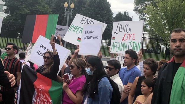 Afghan protesters gather outside of White House as Taliban takes over Kabul's Presidential Palace
