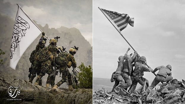 Elite Taliban unit wearing US gear appears to mock iconic American WWII photo