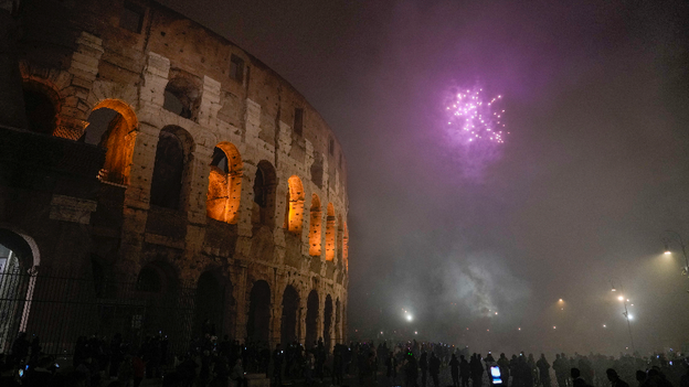 Fireworks near the Colosseum in Rome