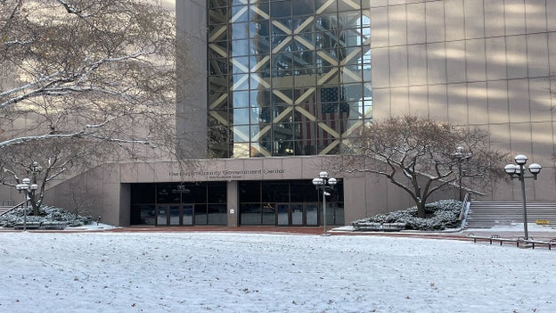 Quiet outside courtroom as trial begins for the day