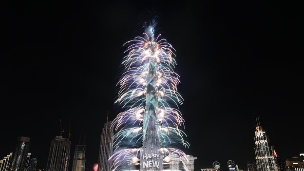 Fireworks set off from the world's tallest building in Dubai