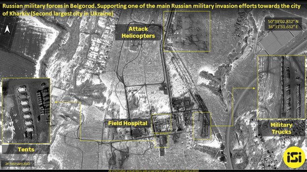 Satellite image shows Russian invasion efforts near Kharkiv, Ukraine