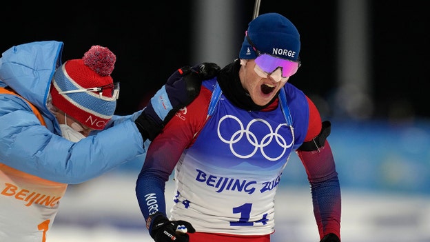 Norway takes Olympic gold in 3-way sprint in biathlon relay