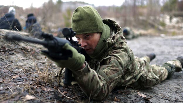 Ukraine's Territorial Defense Forces during training at a former asphalt factory