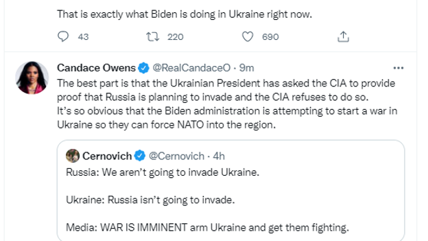 Candace Owens claims Biden administration 'trying' to start war with Ukraine