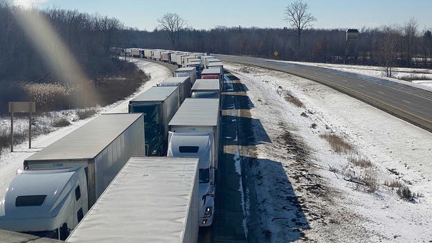 ‘Freedom Convoy’ protesters cause miles-long traffic jam near US-Canada border in Michigan