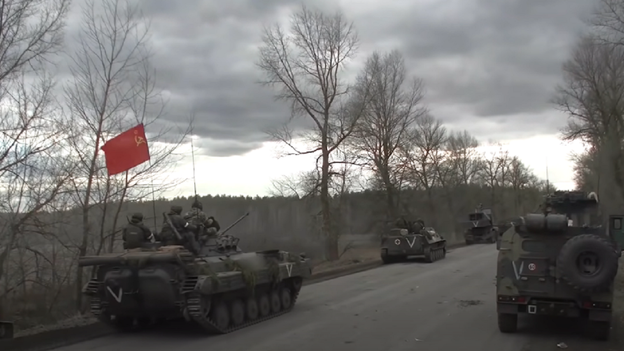 Russia's Ministry of Defense posts unconfirmed video of Soviet flag flying in Ukraine