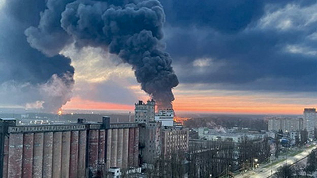 Dramatic images emerge of Russia oil depot fire near Ukraine border