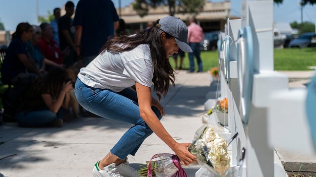 Meghan Markle visits Uvalde to lay white roses at memorial for Texas school shooting