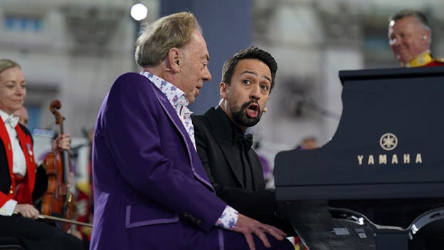 Lord Andrew Lloyd Webber and Lin-Manuel Miranda perform alongside one another