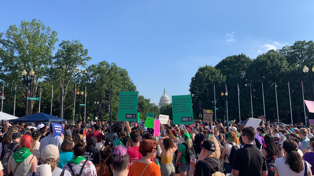 Hundreds of people attend pro-choice protest at Union Station in Washington, D.C.