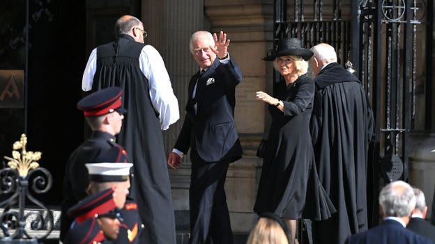 King Charles III arrives at St. Anne's Cathedral for a Service of Reflection