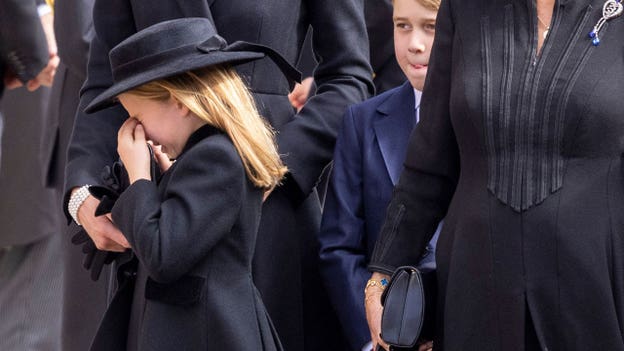 Princess Charlotte, 7, appears emotional during Queen Elizabeth II's funeral procession