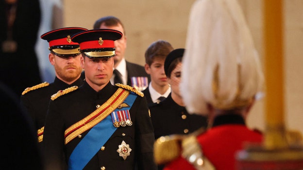 Prince William and Prince Harry arrive at their grandmother Queen Elizabeth II’s vigil