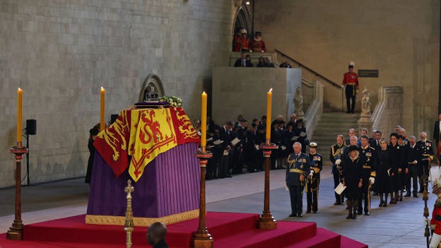 Queen Elizabeth II's coffin arrives at Westminster Hall