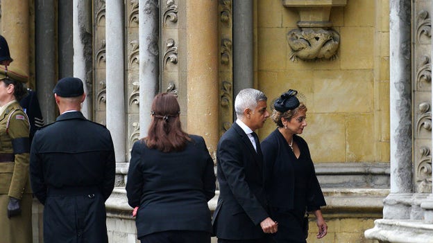 London Mayor Sadiq Khan arrives for the queen's funeral