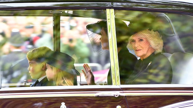 Queen Consort Camilla and the royal family members arrive at Westminster Abbey