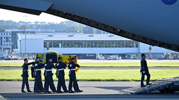 Plane carrying Queen Elizabeth II's coffin takes off from Edinburgh for London