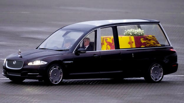Queen Elizabeth II's coffin departs England airport heading for London
