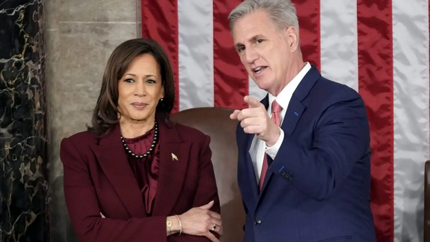 McCarthy, Harris spotted laughing in friendly exchange before Biden State of the Union