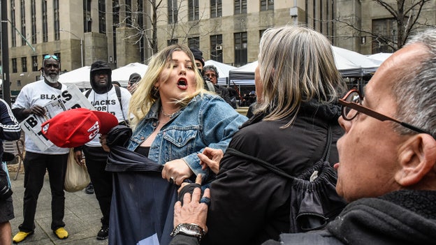 Protesters clash outside of Manhattan courthouse ahead of Trump arraignment