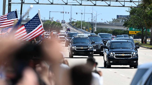 Trump motorcade arrives at Palm Beach International Airport ahead of arraignment in NYC