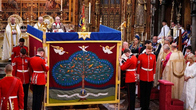 King Charles anointed by the Archbishop of Canterbury during coronation ceremony