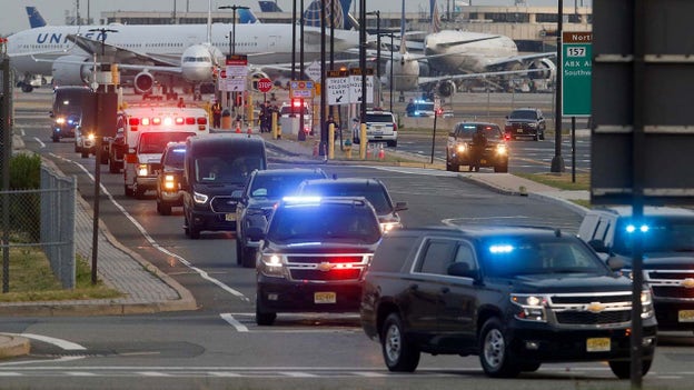 Former President Trump’s motorcade leaves Newark Liberty International Airport to address supporters