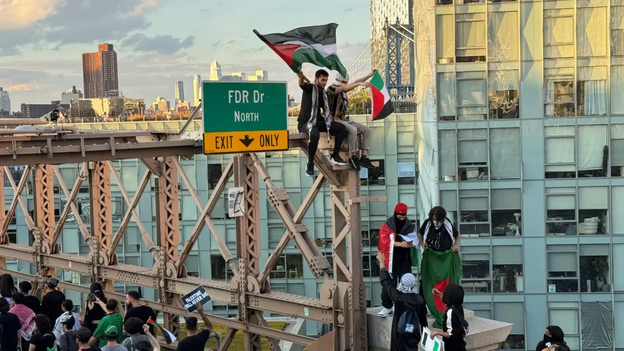 Pro-Palestinian protesters scale part of Brooklyn Bridge, force shutdown of iconic NYC artery