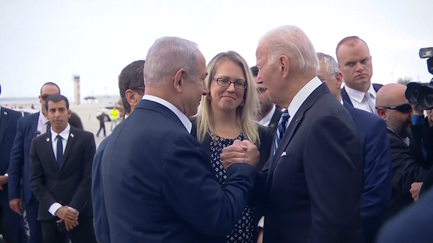 President Biden lands in Tel Aviv ahead of wartime meeting with Israeli officials