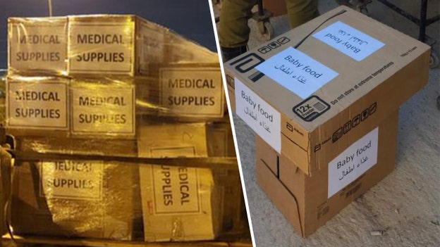 Medical supplies provided by Israeli forces arrive at Gaza hospital