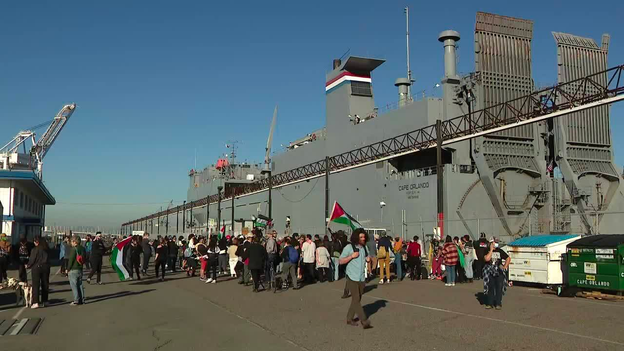 Pro-Palestinian protesters block U.S. government ship in California