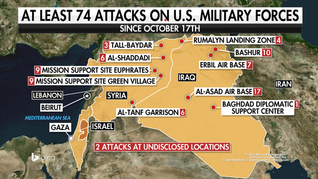 Israel-Hamas war: U.S. forces in Middle East attacked for the 74th time since October 17