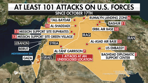 Israel-Hamas war: U.S. troops attacked 101 times in Iraq and Syria since Oct. 17