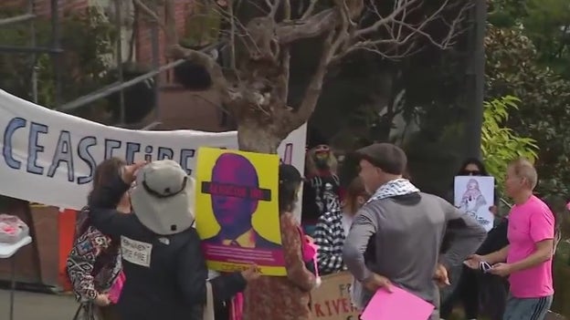 Israel-Hamas war: Anti-Israel protesters gather outside Nancy Pelosi's house