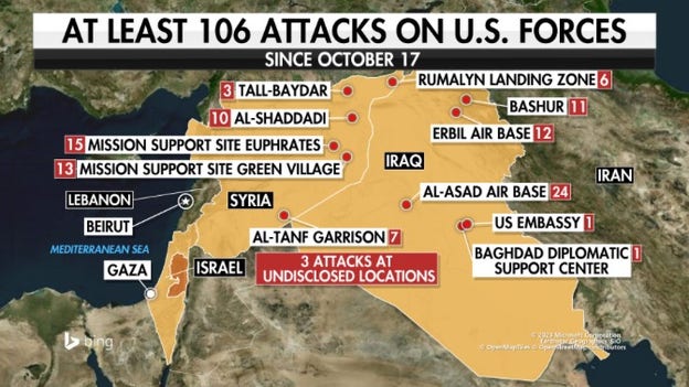 Israel-Hamas war: Attacks against U.S. forces in Middle East rise to 106 since Oct. 17