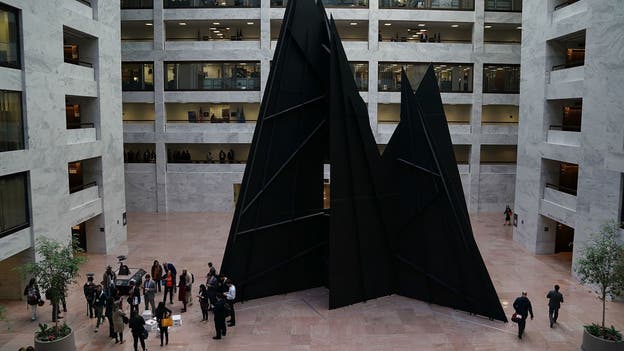 Capitol police respond as Pro-Palestinian protesters swarm senate office building, scale sculpture
