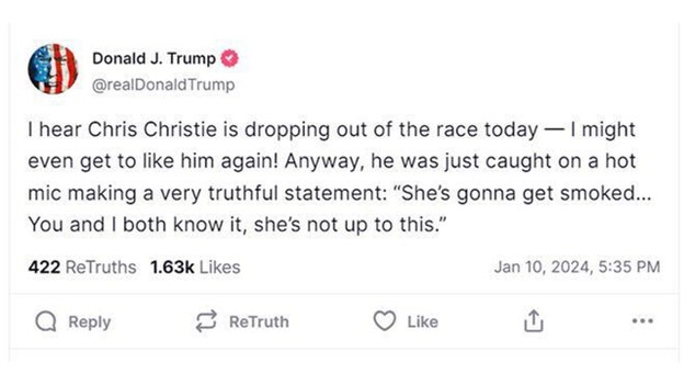 Trump reacts to Christie's departure from presidential race with a jab at Nikki Haley