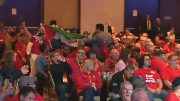 Pro-Palestinian protesters dragged out of Biden’s UAW speech, get shouted down by workers