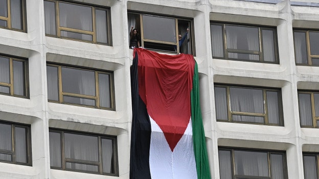 Anti-Israel protesters book room at DC Hilton, fly giant Palestinian flag in face of WH dinner