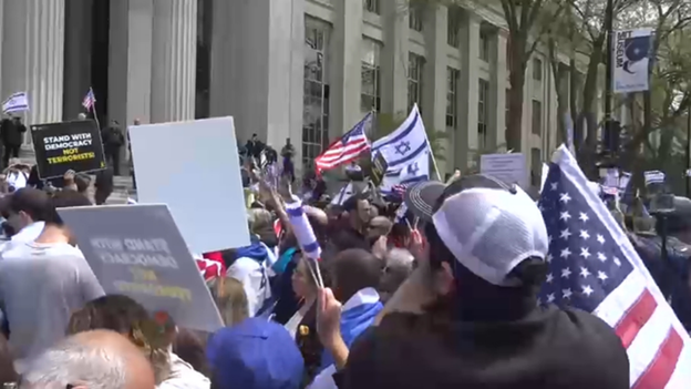 Pro-Israel crowd rallies at MIT, waves American, Israeli flags