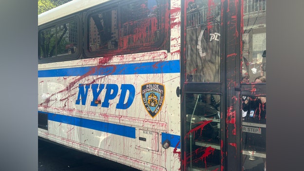 NYPD bus splattered with red paint outside Fordham as anti-Israel demonstrations heat up