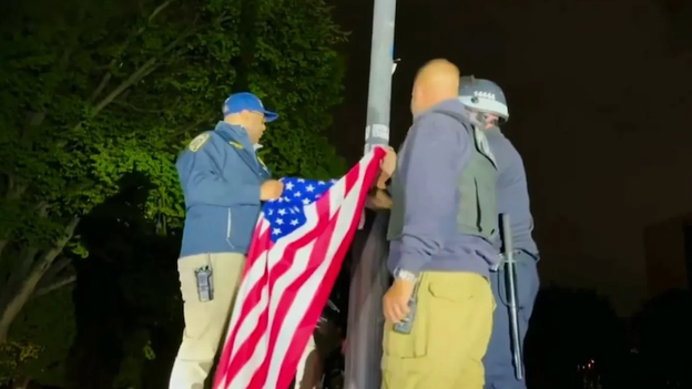 NYPD removes Palestinian flag, reraises American flag at CCNY campus after anti-Israel protest