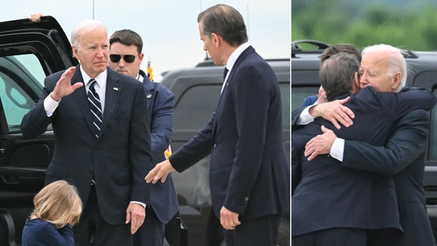 Biden hugs his son Hunter on tarmac in Delaware following guilty verdict