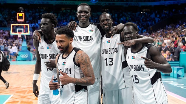 South Sudan men's basketball picks up first Olympics win after anthem mix up