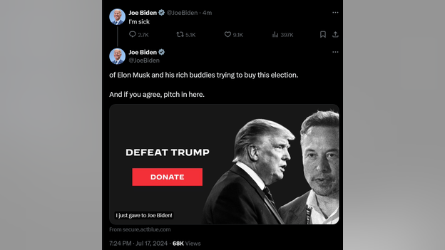 La campaña de Biden juega con el diagnóstico de COVID para recaudar fondos en un post sobre X: "Estoy enfermo